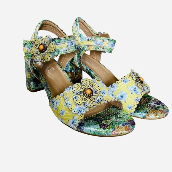 L'Artististe Floral Sandals Boho Spring Step 9.5 10 Block Heel Voguesh - Picture 2 of 15